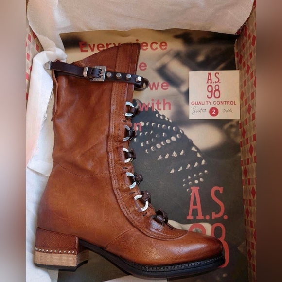 ‼️Rare‼️A.S.98 "Bardo" Brown Lace Up Boots Italian Leather with Metal Eyelets - Picture 7 of 12
